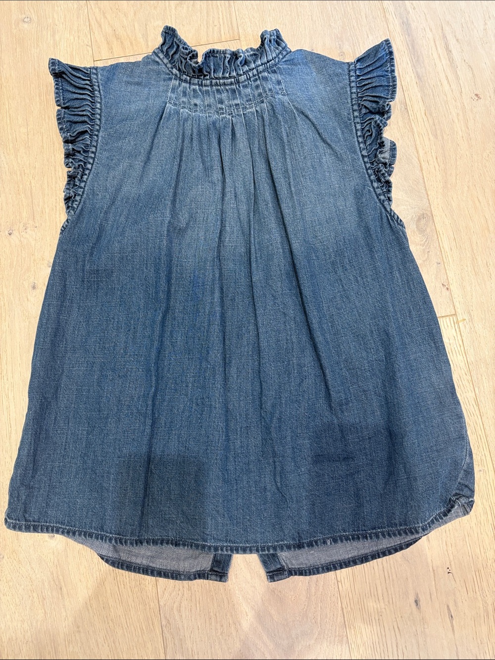 FRAME Denim Ruffle Sleeveless Tunic Top - Blue